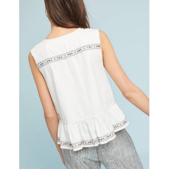 Anthropologie Embroidered Peplum Tank FLANNEL size Small - Picture 3 of 15